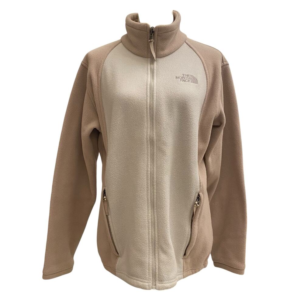 The North Face Jacket Size XXL Women's Beige White Embroidered Fleece Logo